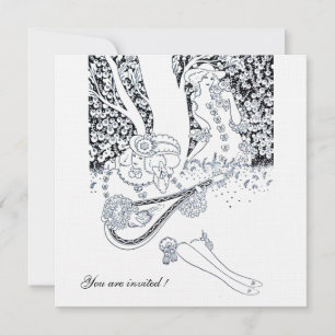 ROMANCE,ROMANTIC LOVERS BLACK WHITE WEDDING PARTY INVITATION