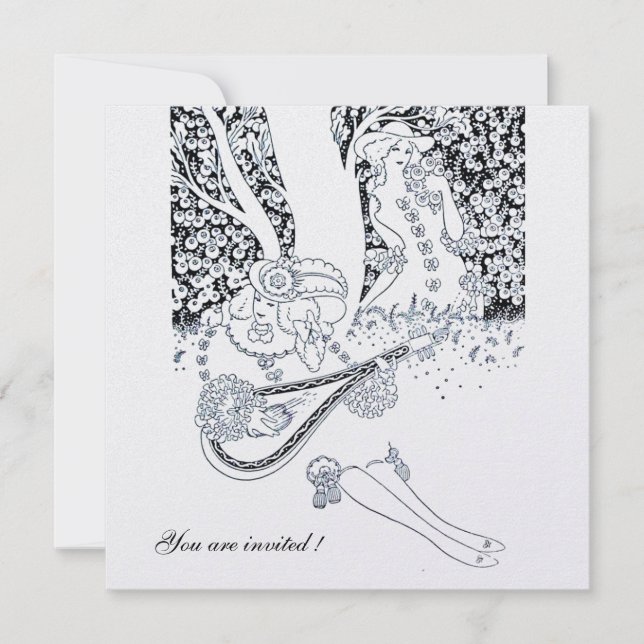 ROMANCE,ROMANTIC LOVERS BLACK WHITE WEDDING PARTY INVITATION (Front)