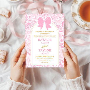 Romance Valentine’s Day Pink Bow Floral Wedding Invitation