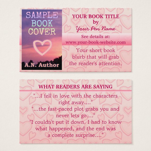 Romance Writer Author Book Promotion Pink Hearts (Front & Back)