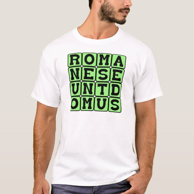 Romanes Eunt Domus, Latin Graffiti T-Shirt (Front)