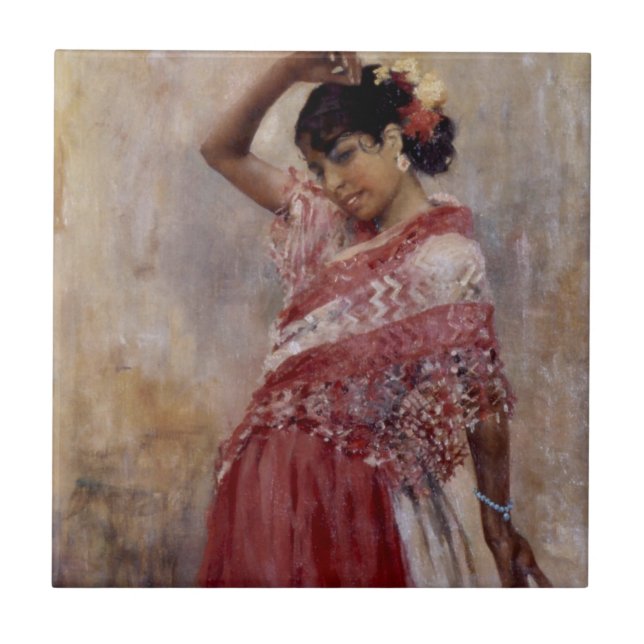 Romani Gypsy Woman Dancing (by Albert Edelfelt) Tile (Front)