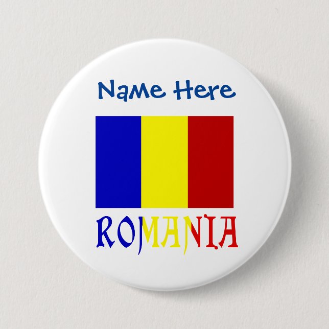 Romania and Romanian Flag Blue Personalisation  7.5 Cm Round Badge (Front)