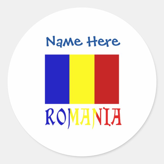 Romania and Romanian Flag Blue Personalisation  Classic Round Sticker (Front)