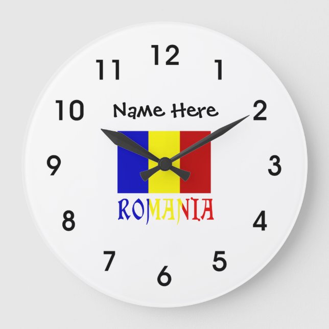 Romania and Romanian Flag with Your Name Large Clo Large Clock (Front)
