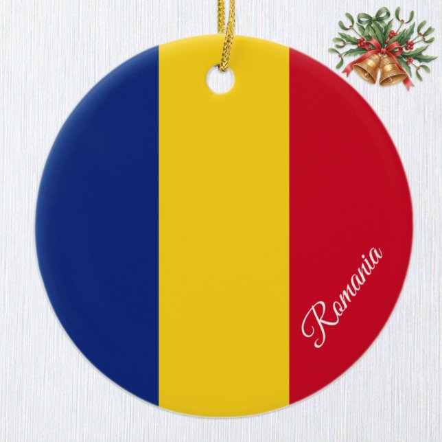 Romania Christmas Ornament, Romanian Flag Ceramic Tree Decoration (Romanian Flag Ornament / Christmas Romania)