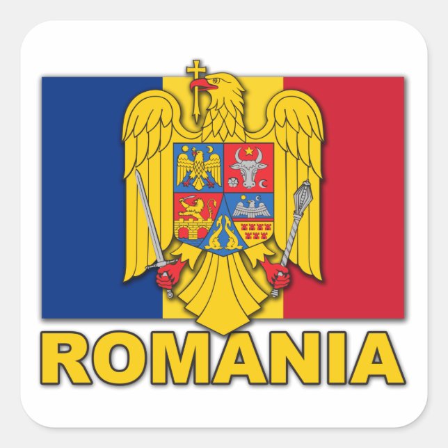 Romania Coat of Arms Flag Square Sticker (Front)