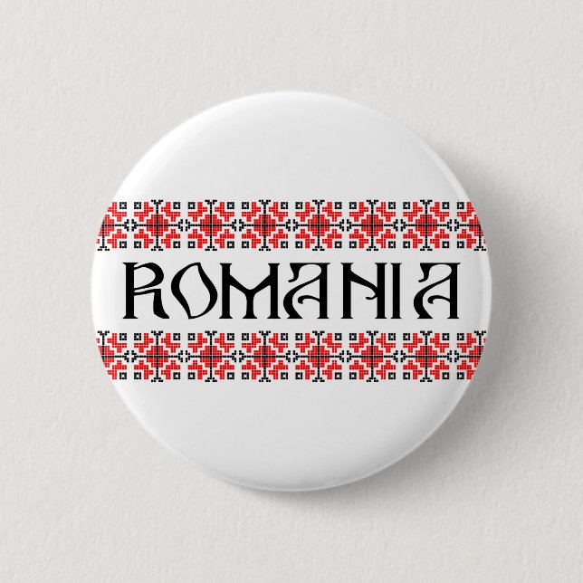 romania country symbol name text folk motif tradit 6 cm round badge (Front)