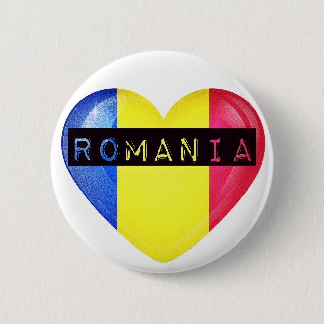 Romania Flag Heart 6 Cm Round Badge (Front)