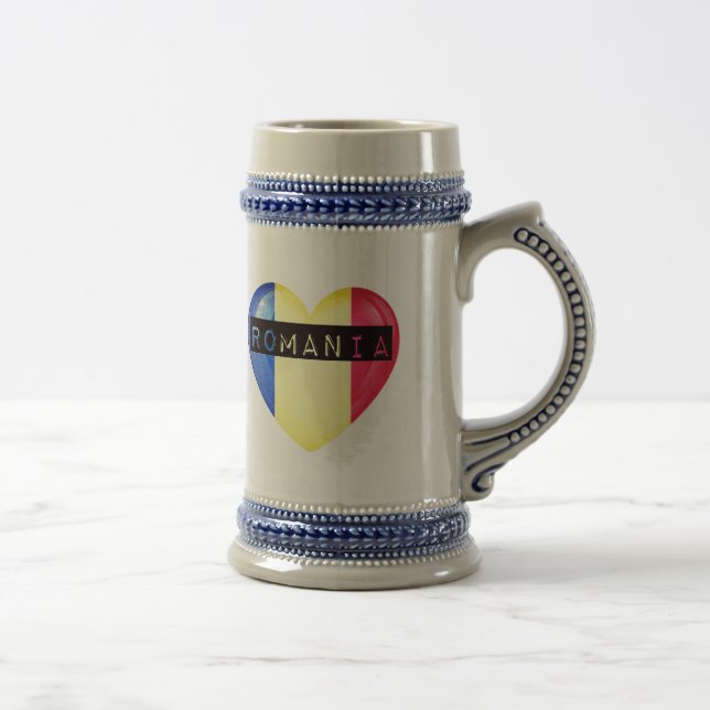 Romania Flag Heart Beer Stein (Right)