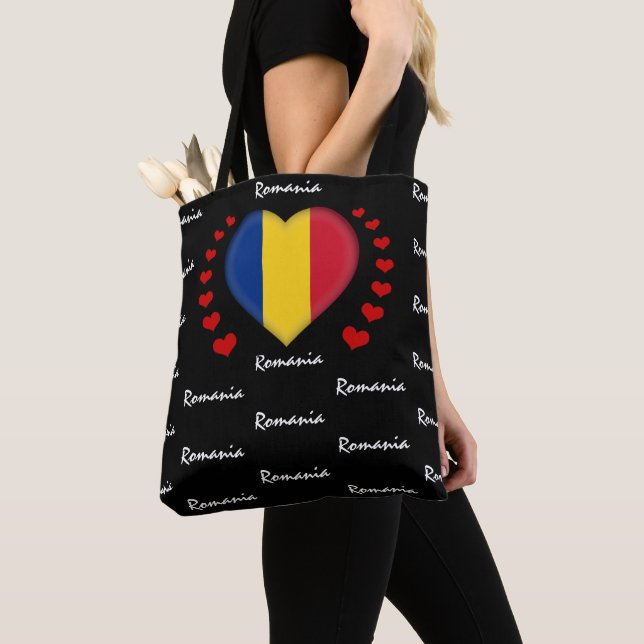 Romania Flag & Heart, Romanian Flag fashion /sport Tote Bag (Close Up)