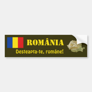 Romania Flag + Map Bumper Sticker