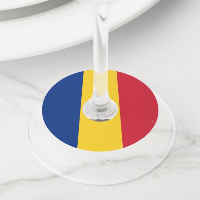 Romania flag wine glass tag (Close Up)