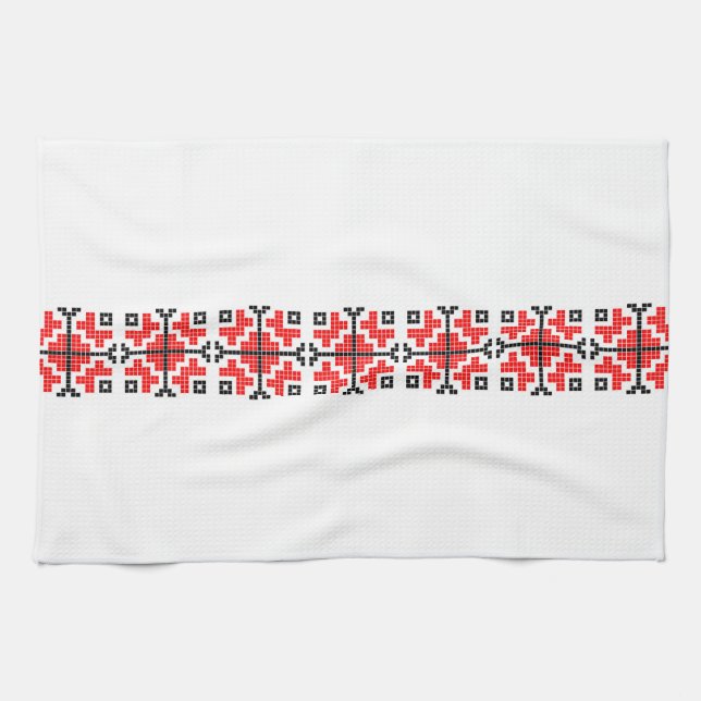 romania folk ethnic floral geometric motif costume tea towel (Horizontal)