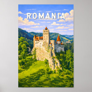 Romania Illustration Travel Art Vintage Poster