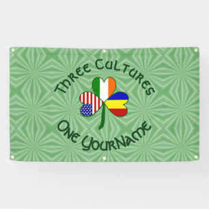 Romania Ireland USA Shamrock Flag Personalised Banner
