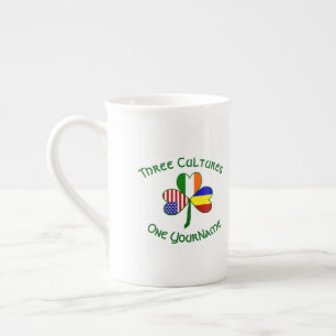 Romania Ireland USA Shamrock Flag Personalised Bone China Mug