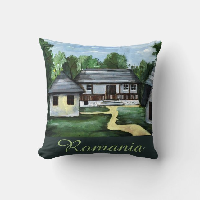 Romania - l Transylvanian  Rustic House Text Cushion (Front)