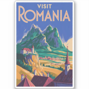 Romania Landscape Illustration Travel Art Vintage