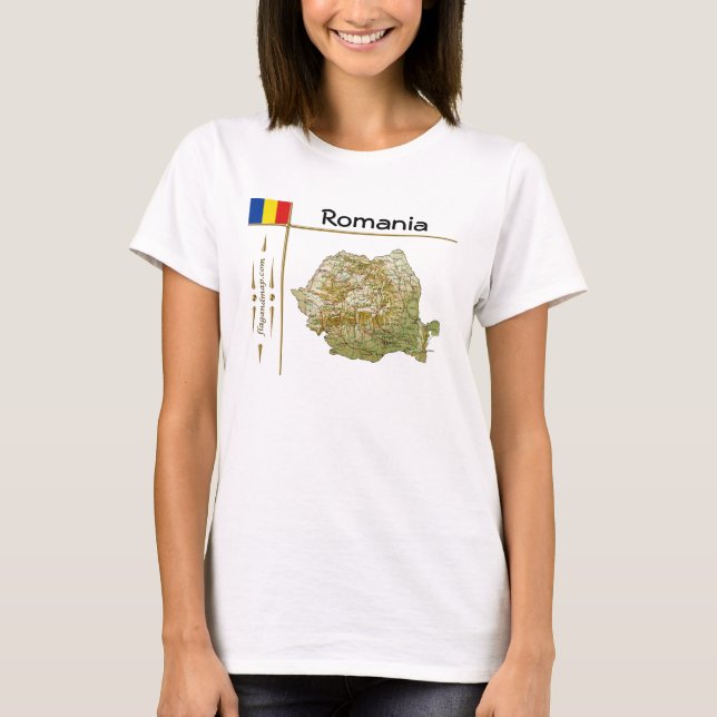 Romania Map + Flag + Title T-Shirt (Front)