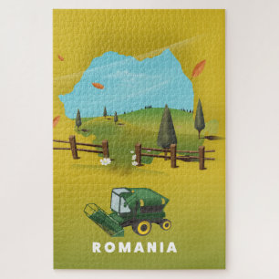 Romania Map Illustrated print poster. Jigsaw Puzzle