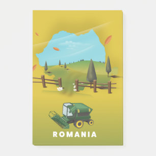 Romania Map Illustrated print poster. Post-it Notes