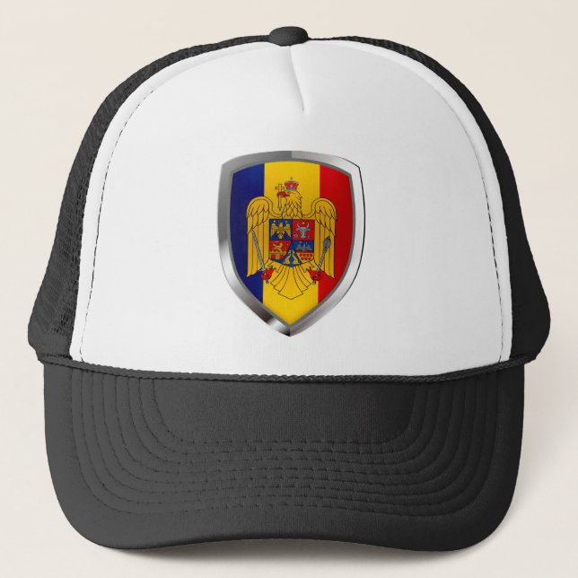 Romania Metallic Emblem Trucker Hat (Front)