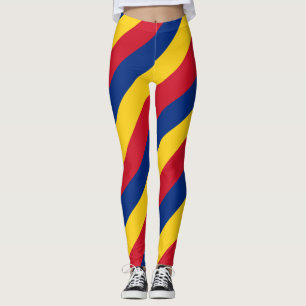 Romania National Flag Colours Diagonal Striped Leggings