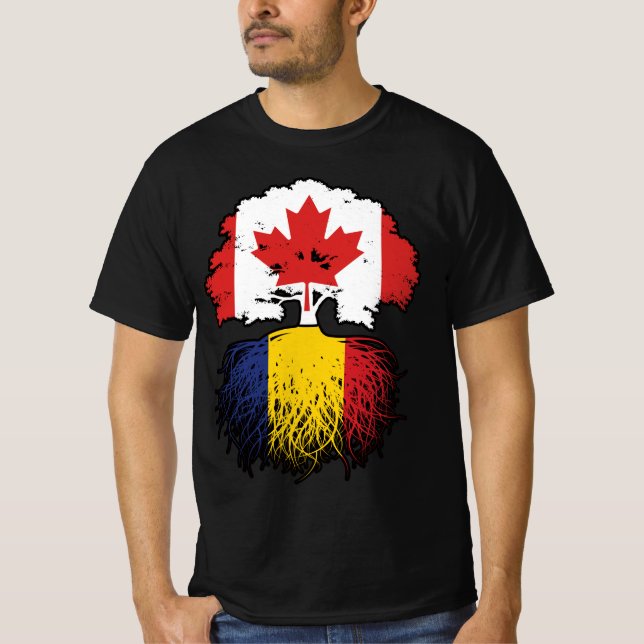 Romania Romanian Canadian Canada Tree Roots Flag T-Shirt (Front)