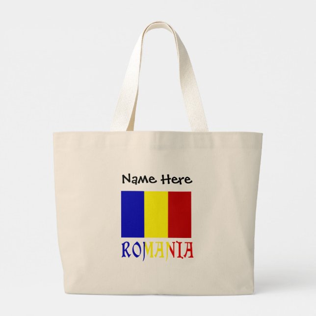 Romania Romanian Flag Black Personalisation  Large Tote Bag (Back)