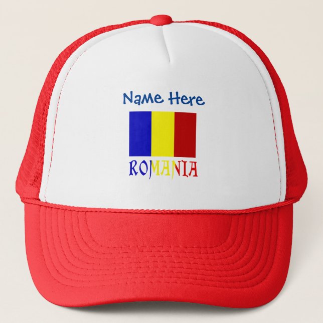 Romania Romanian Flag Blue Personalised  Trucker Hat (Front)