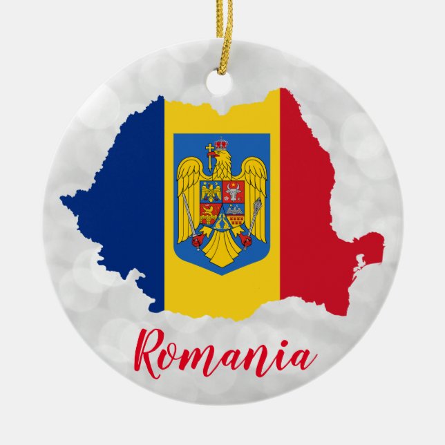 Romania Romanian Flag Map Ceramic Tree Decoration (Front)