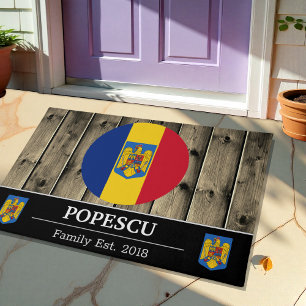 Romania & Romanian Flag Rustic Wood / Family Doormat