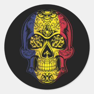 Romania Skull And Roses Flag Classic Round Sticker