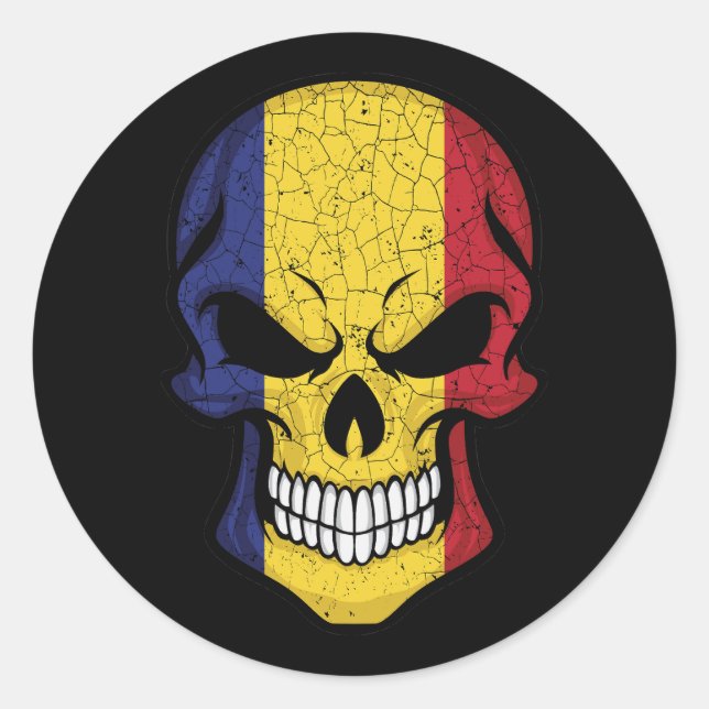 Romania Smiling Skull Flag  Classic Round Sticker (Front)