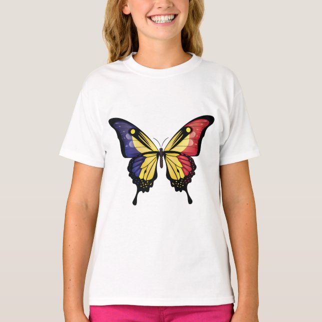 Romania Swallowtail Butterfly Flag T-Shirt (Front)
