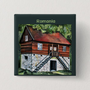 Romania - Traditional Transylvanian House 15 Cm Square Badge