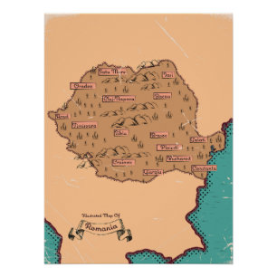 Romania Vintage Counties Map Poster