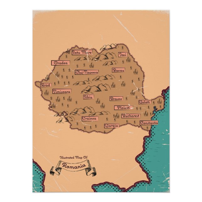 Romania Vintage Counties Map Poster (Front)