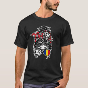 Romania Volleyball Messy Bun Hair Girl Romanian T-Shirt