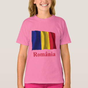 Romania Waving Flag with Name in Romanian T-Shirt