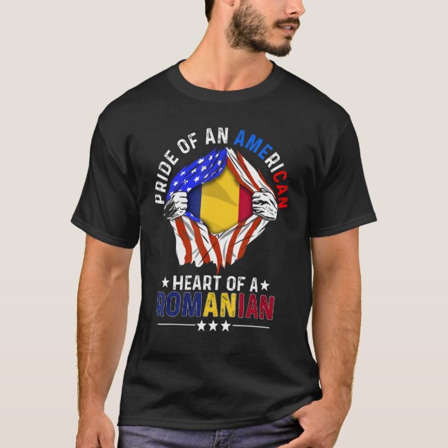 Romanian American America Pride Foreign Romania Fl T-Shirt (Front)