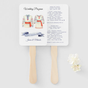 Romanian Bilingual Wedding Program Fan Rustic