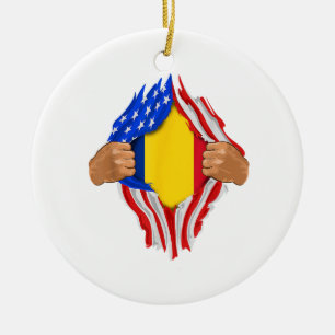 Romanian Blood Inside Me T-Shirt Romania Flag Ceramic Tree Decoration