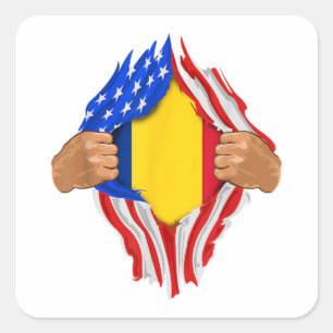 Romanian Blood Inside Me T-Shirt  Romania Flag Square Sticker