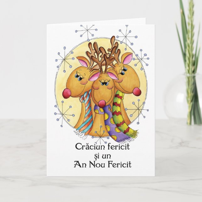 Romanian Christmas Card - Reindeer - Crăciun feric (Front)