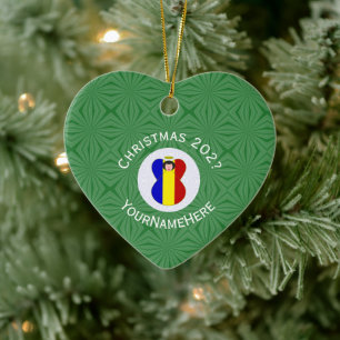 Romanian Flag Christmas Angel Name Year Heart Ceramic Tree Decoration