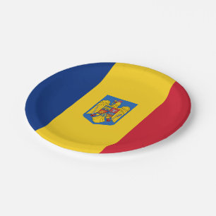 Romanian flag-coat arms paper plate