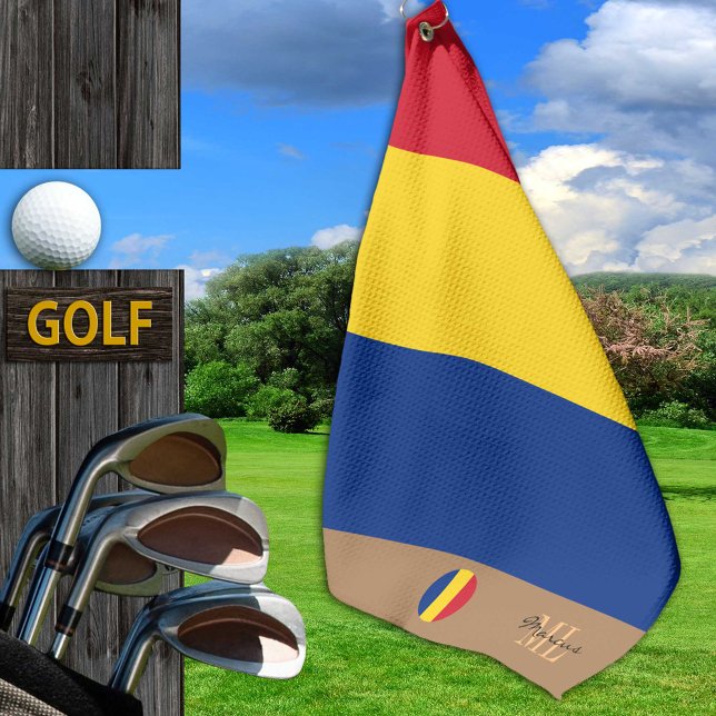 Romanian flag & Romania monogrammed Golf Towel (Creator Uploaded)
