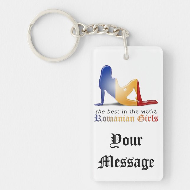 Romanian Girl Silhouette Flag Key Ring (Front)